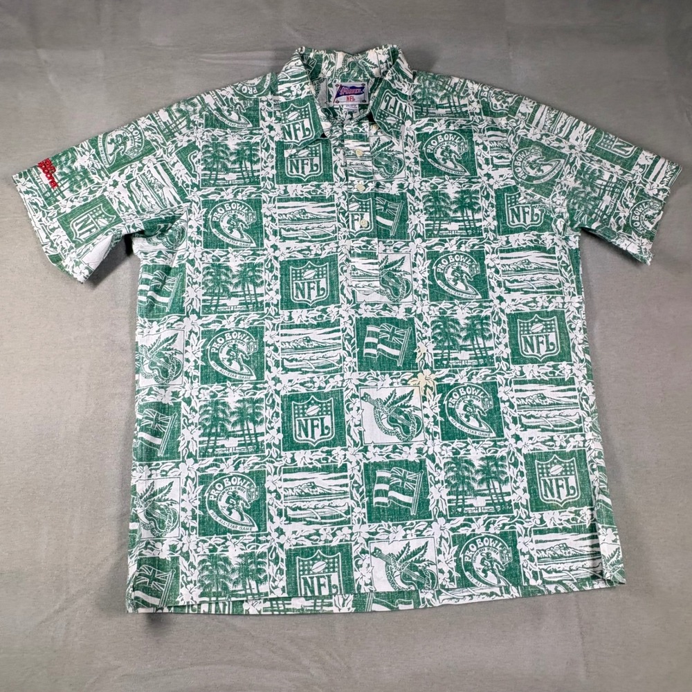 Vintage Reyn Spooner NFL Pro Bowl 2001 Hawaii Shirt Green XL Tailored in Hawaii